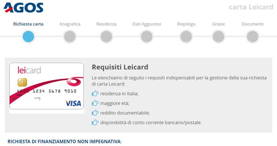 Modulo per richiedere la carta revolving Leicard 